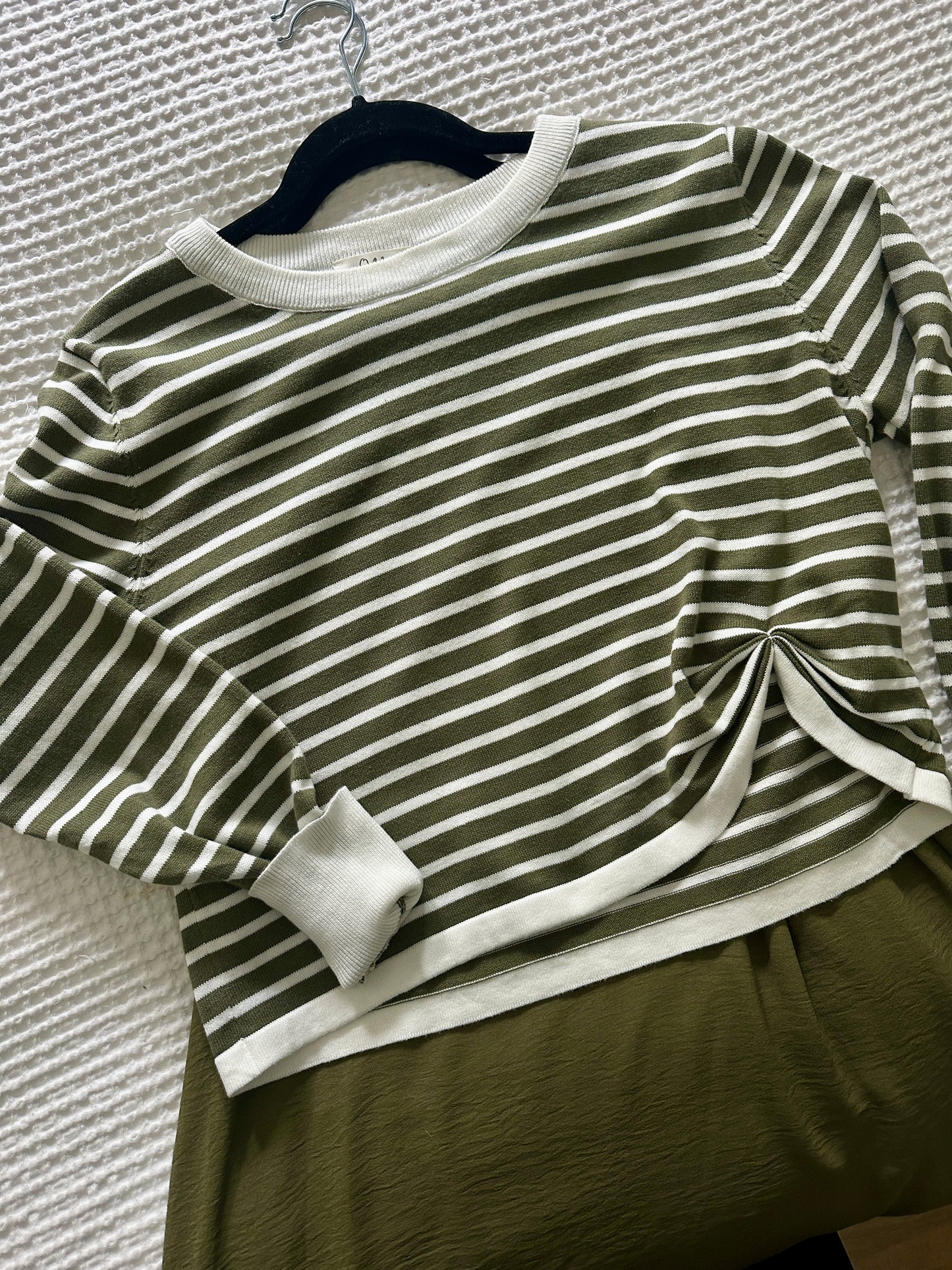 The Indi Knit Sweater & Dress Set - Olive & Ivory Stripes