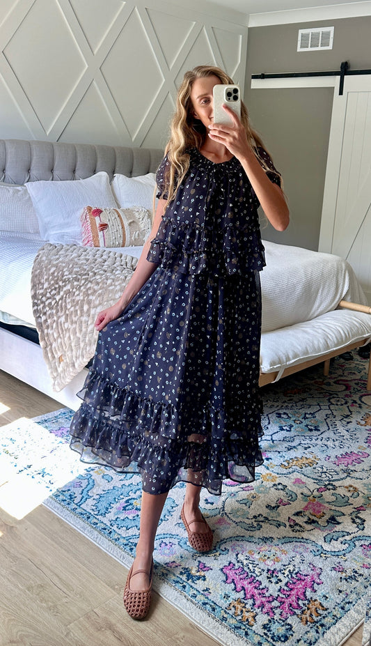 The Blakely Floral Chiffon Set in Navy