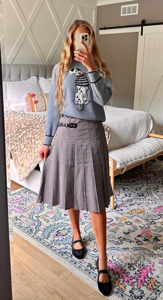 The Blaire Pleated Skirt in Navy Houndstooth