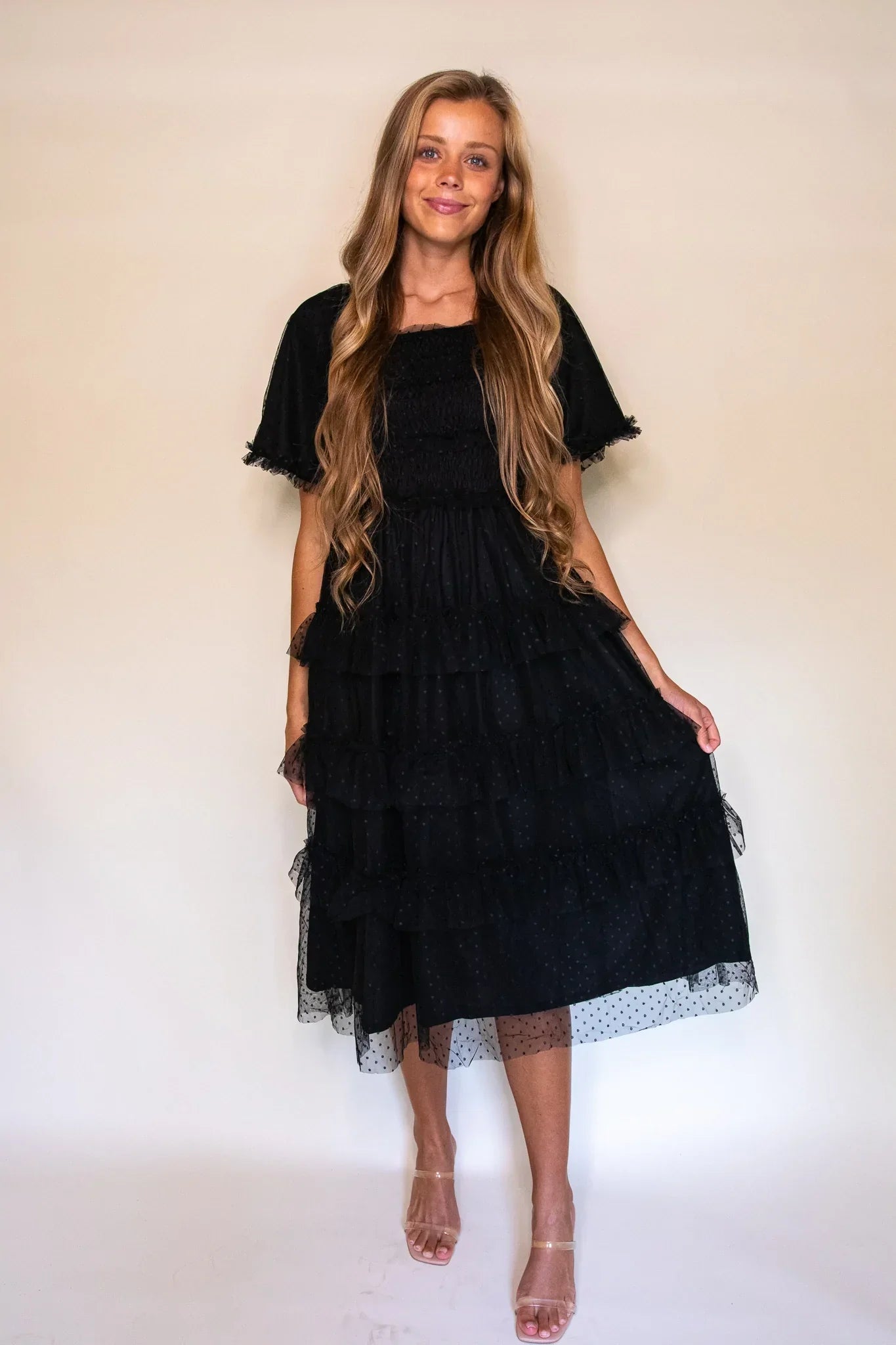 RESTOCKED - The Harper Smocked Tulle Dress in Black