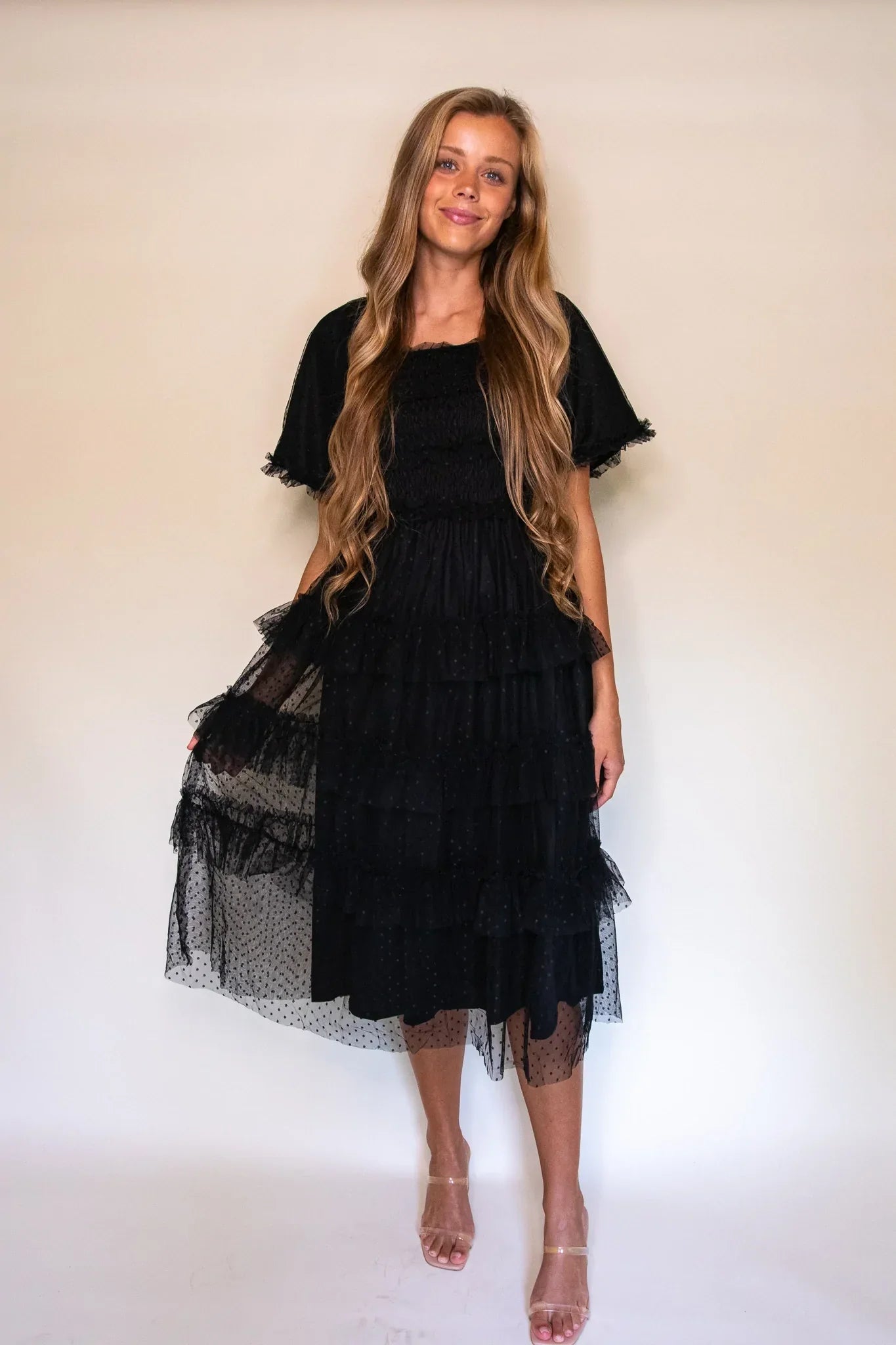 RESTOCKED - The Harper Smocked Tulle Dress in Black