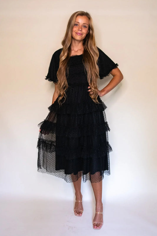 RESTOCKED - The Harper Smocked Tulle Dress in Black