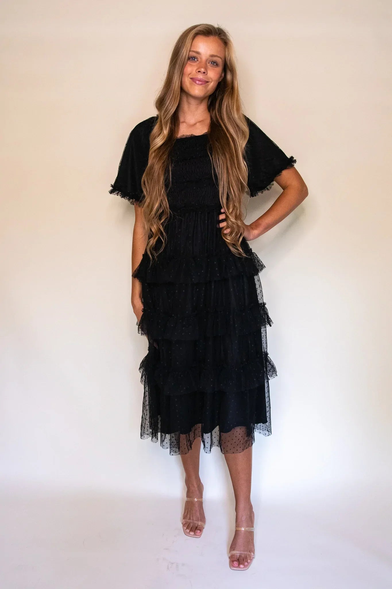 RESTOCKED - The Harper Smocked Tulle Dress in Black