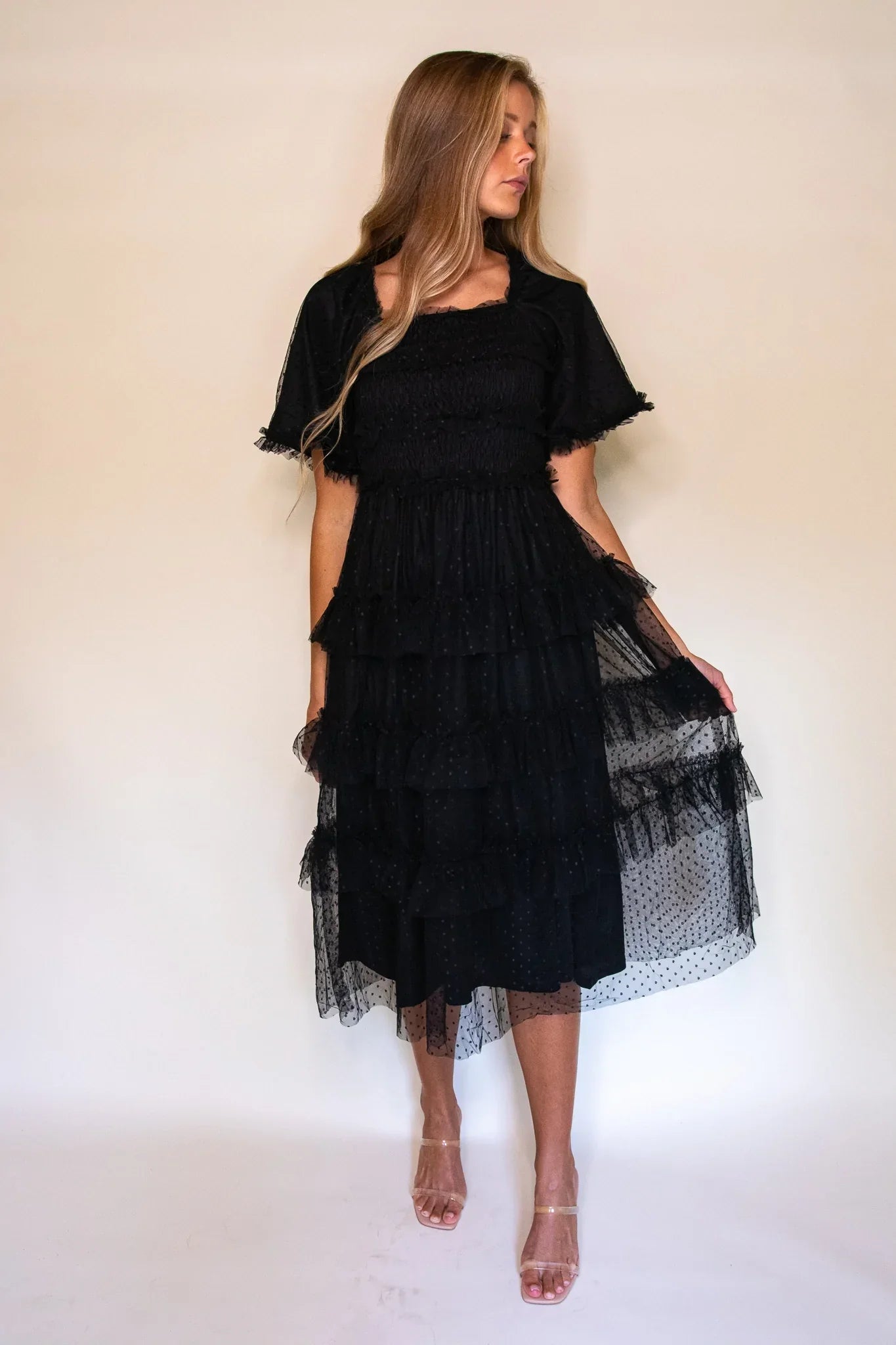 RESTOCKED - The Harper Smocked Tulle Dress in Black