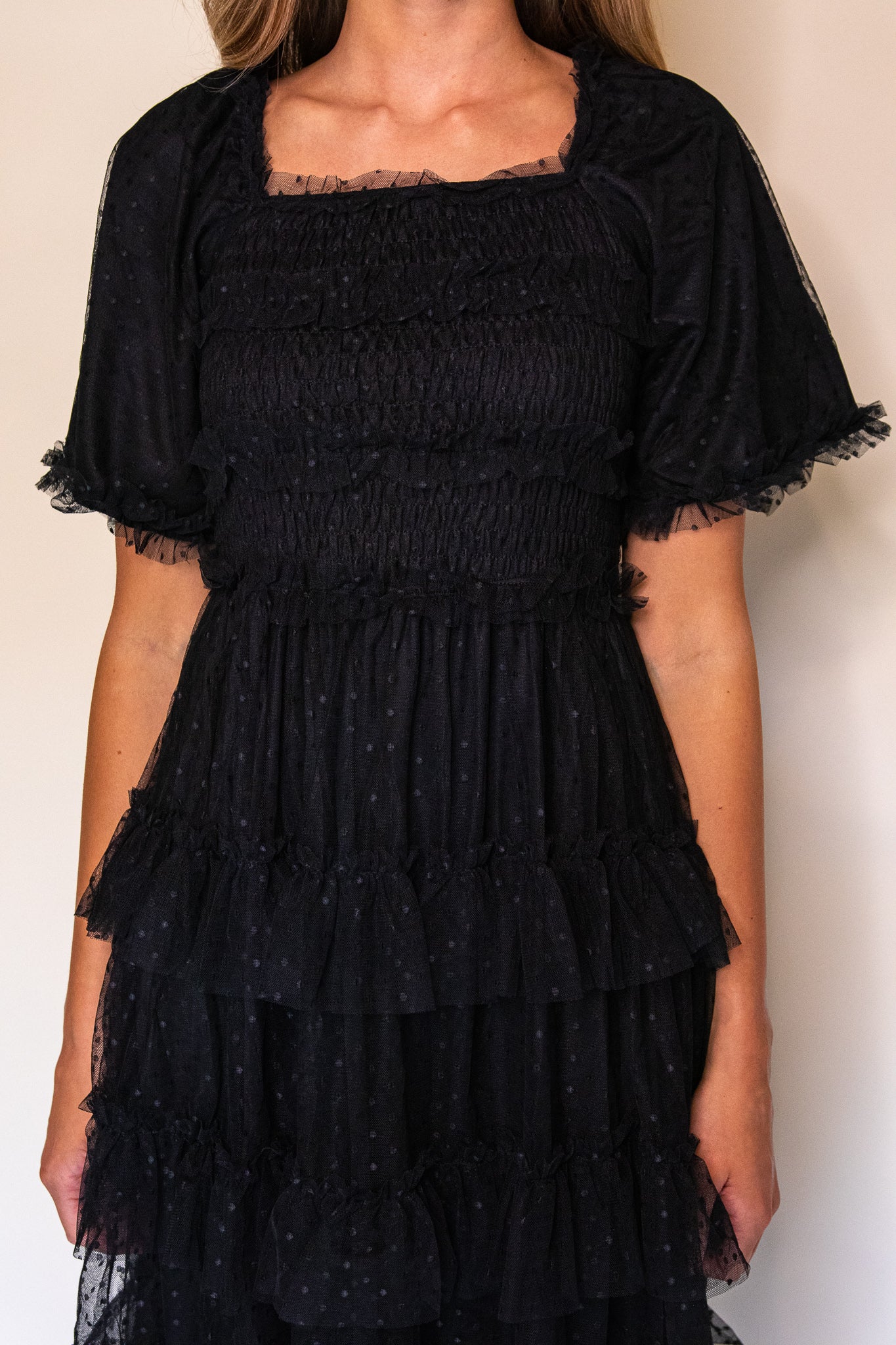 RESTOCKED - The Harper Smocked Tulle Dress in Black