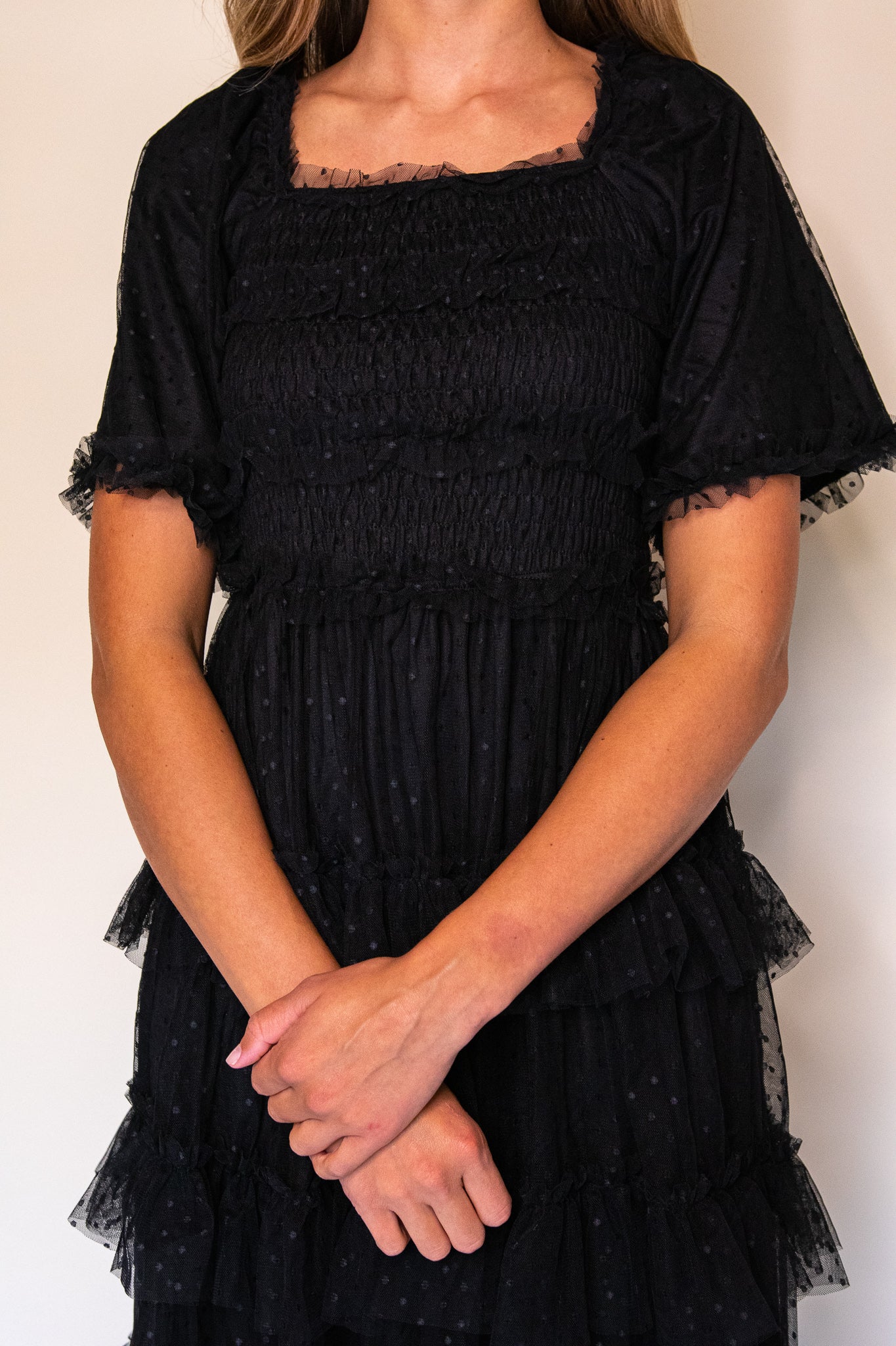 RESTOCKED - The Harper Smocked Tulle Dress in Black