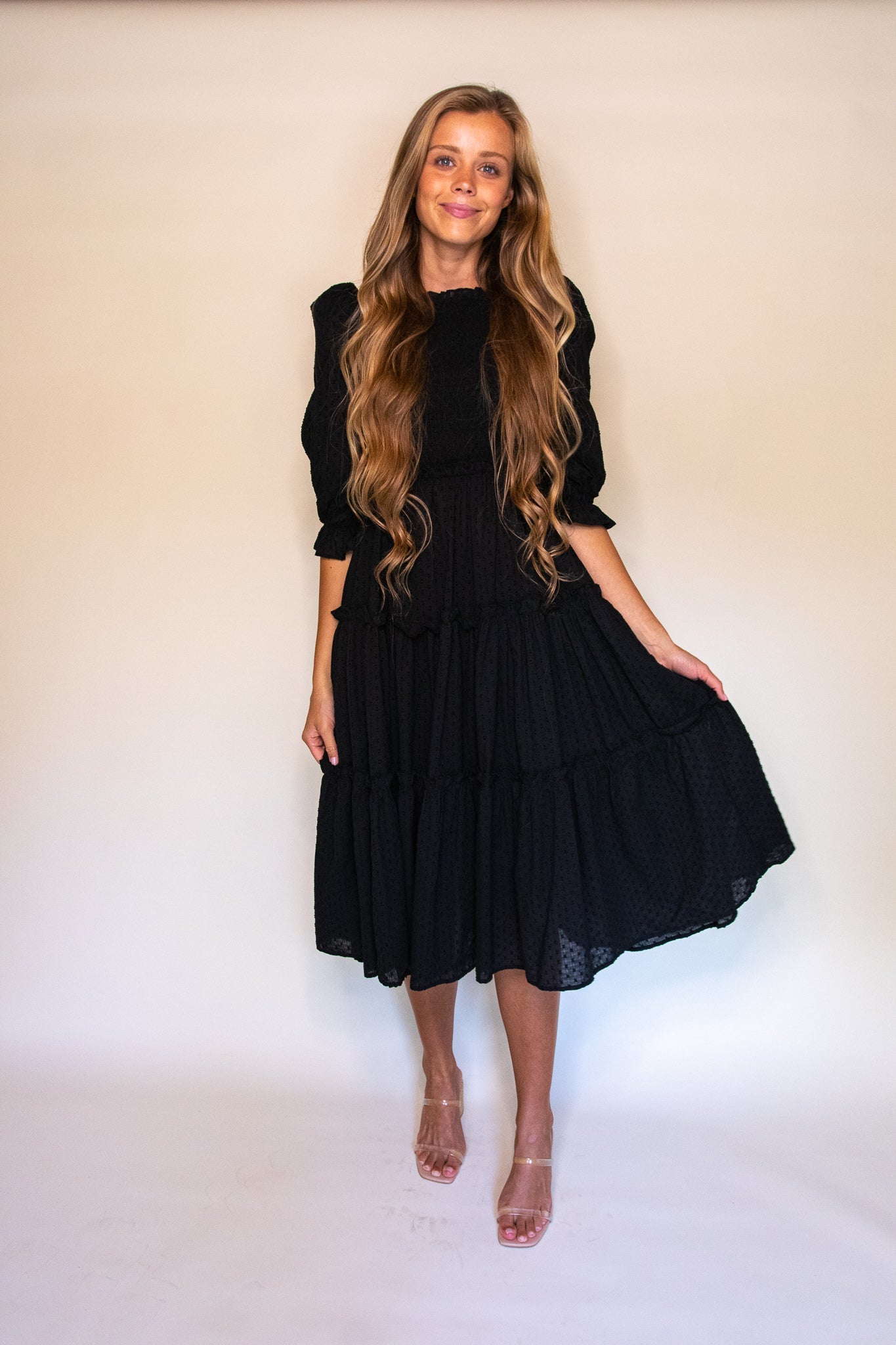 RESTOCKED - The Lexi Smocked Midi in Black