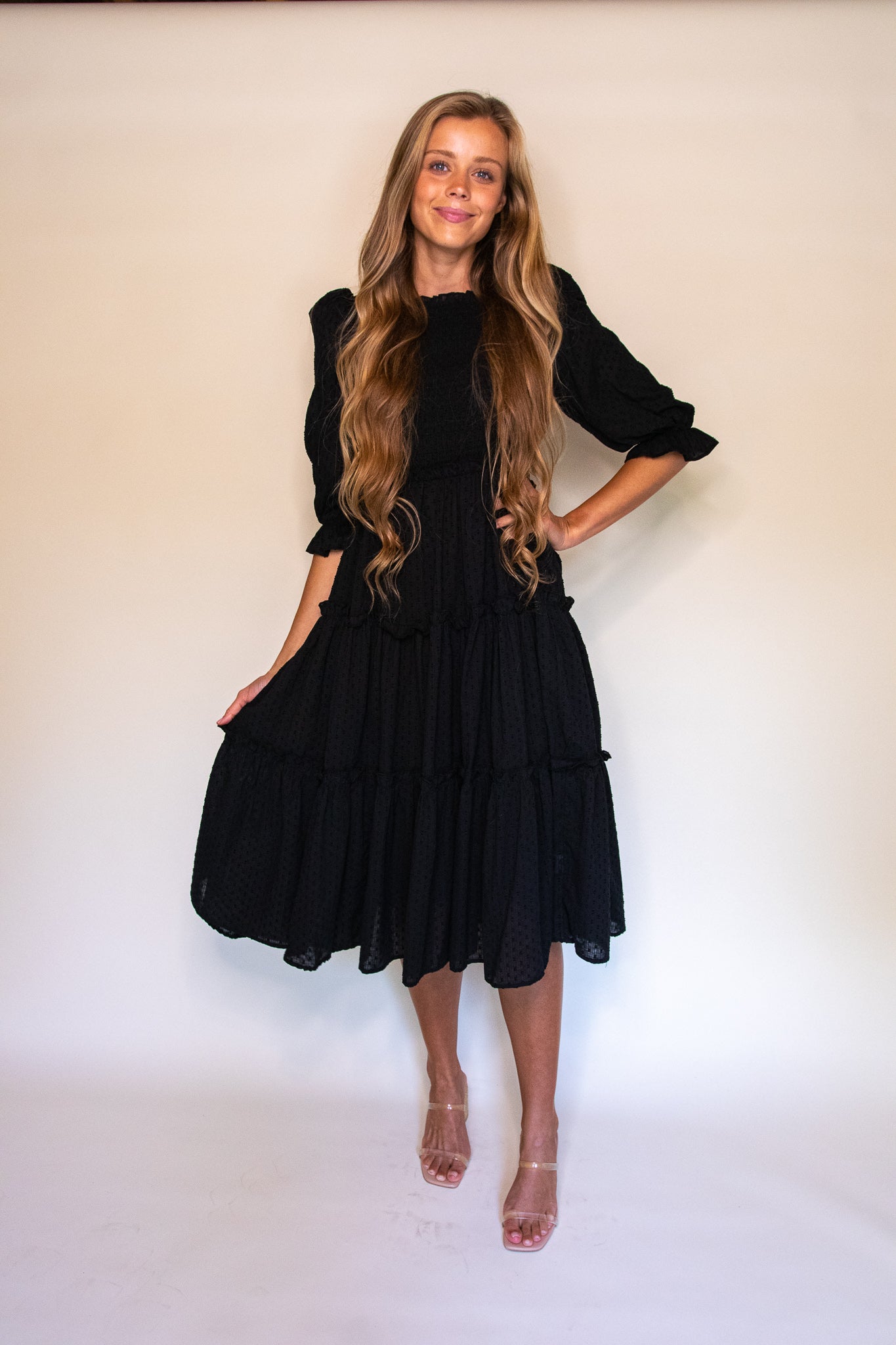 RESTOCKED - The Lexi Smocked Midi in Black