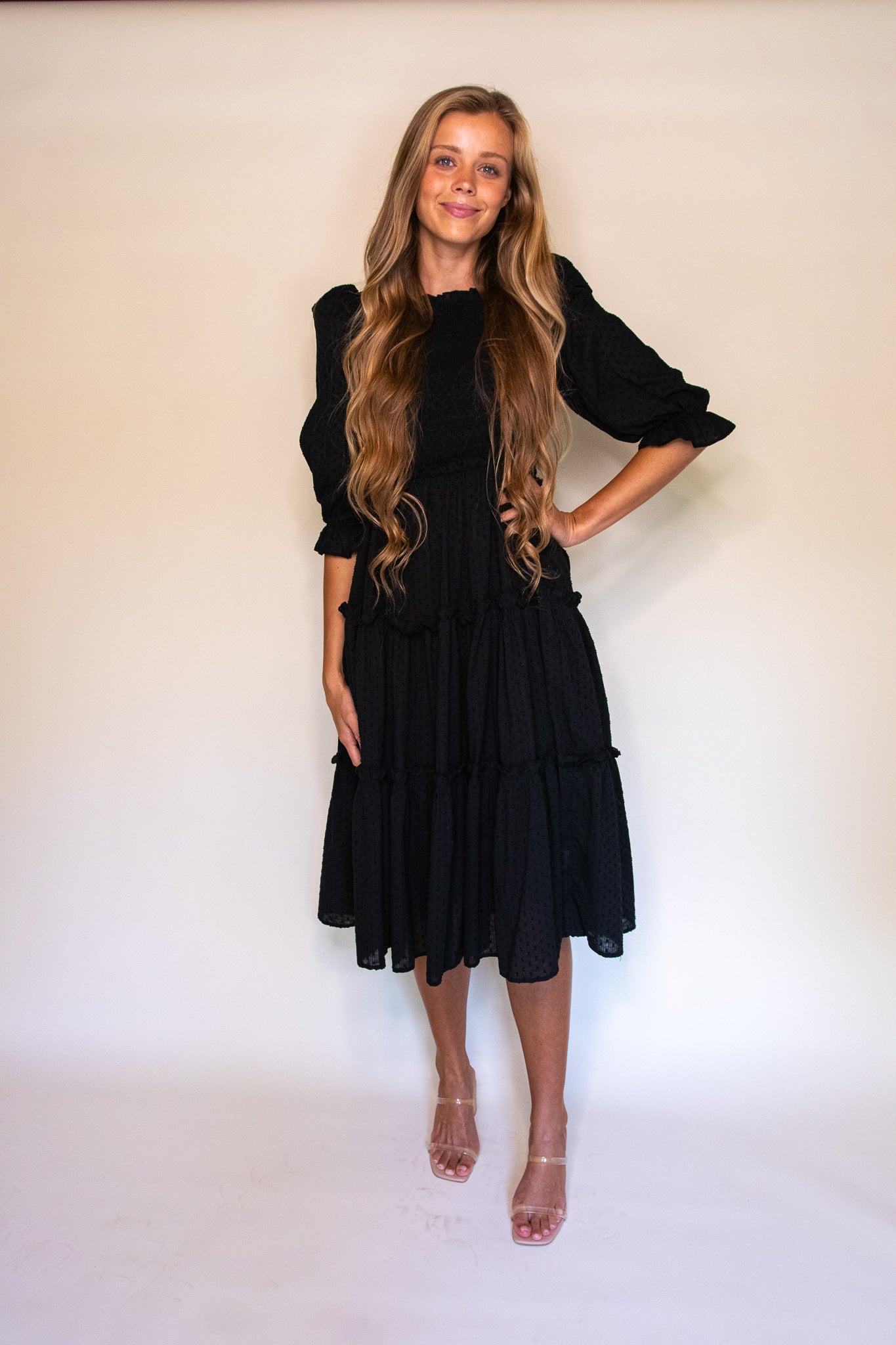 RESTOCKED - The Lexi Smocked Midi in Black