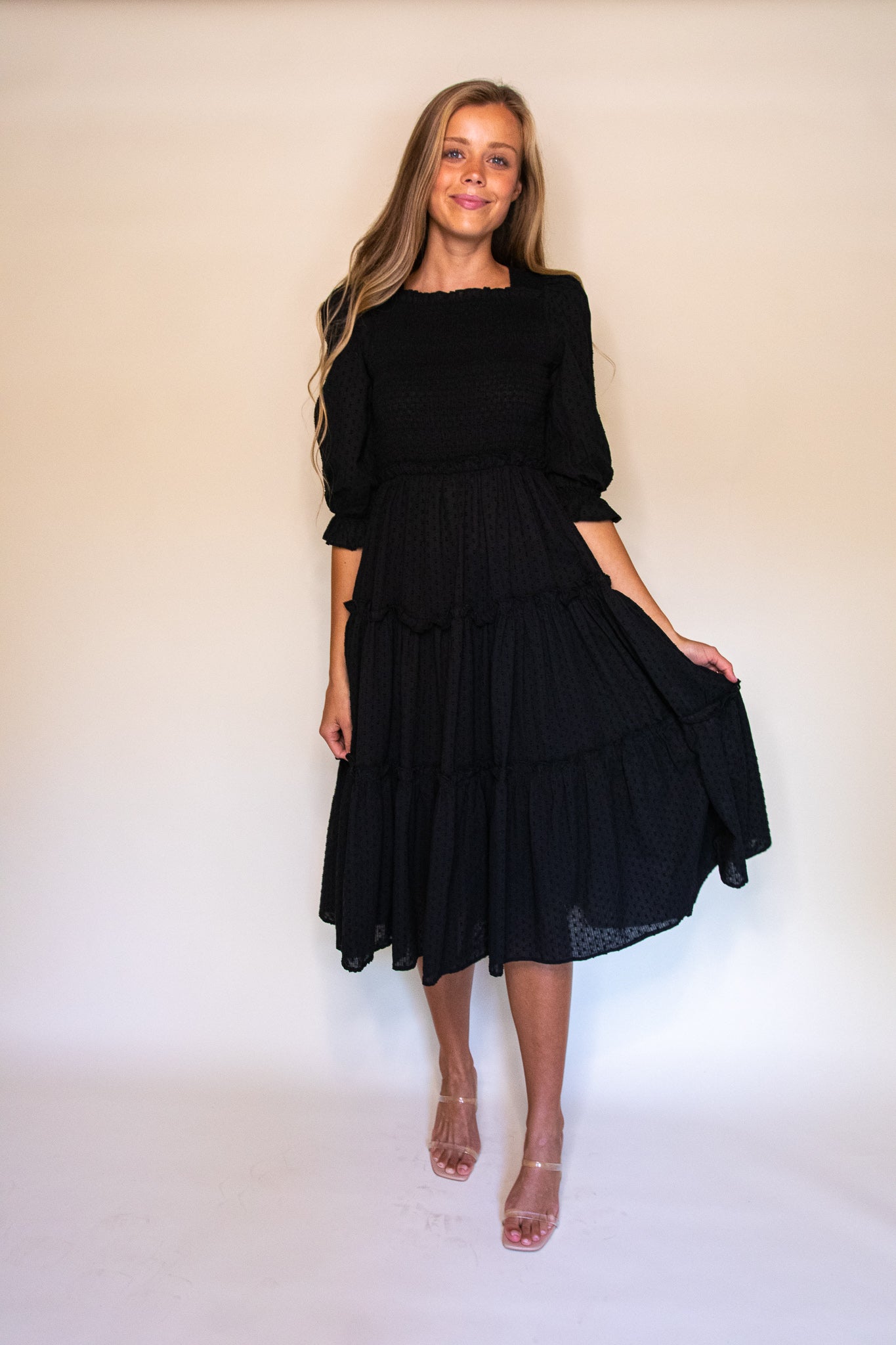 RESTOCKED - The Lexi Smocked Midi in Black