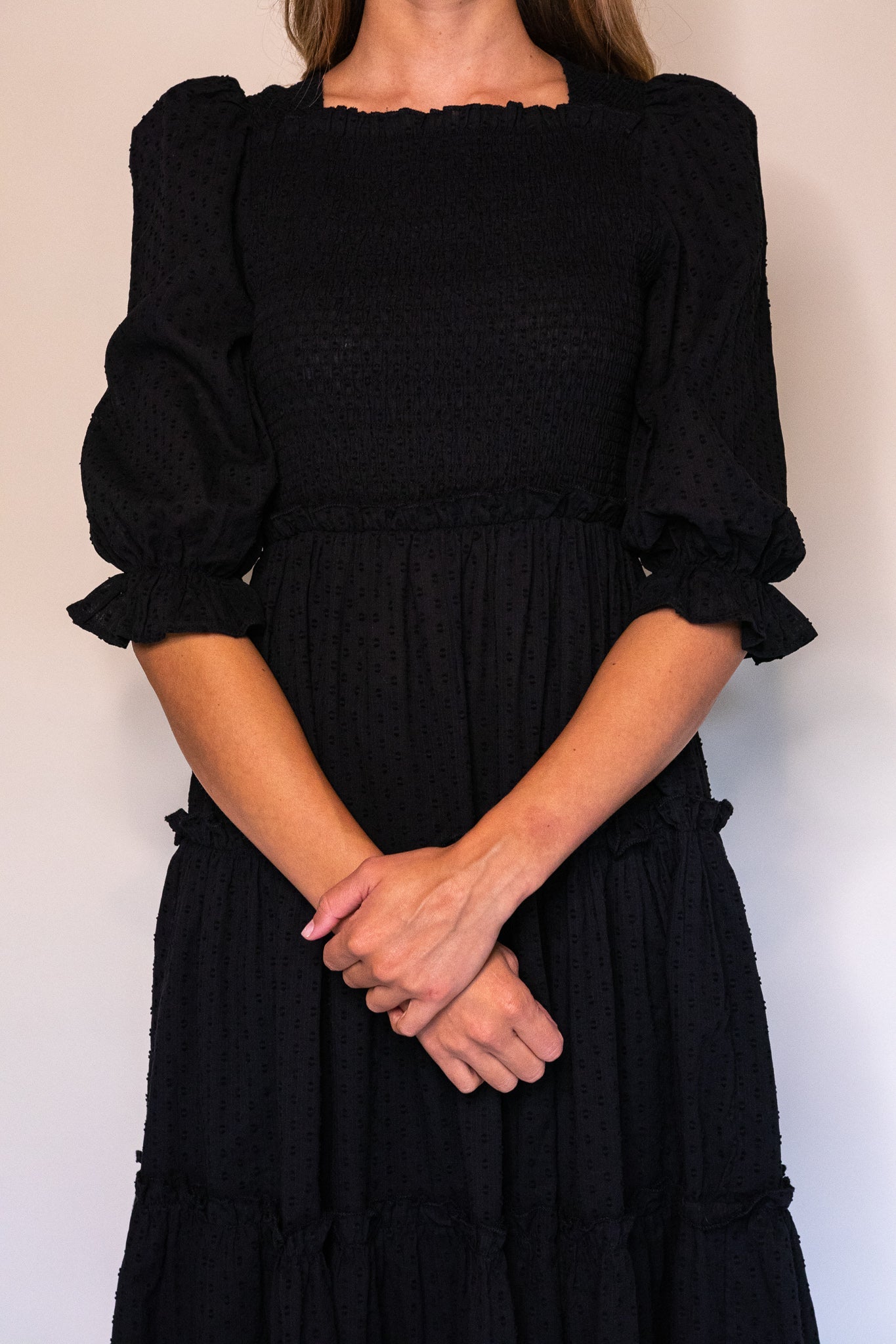 RESTOCKED - The Lexi Smocked Midi in Black