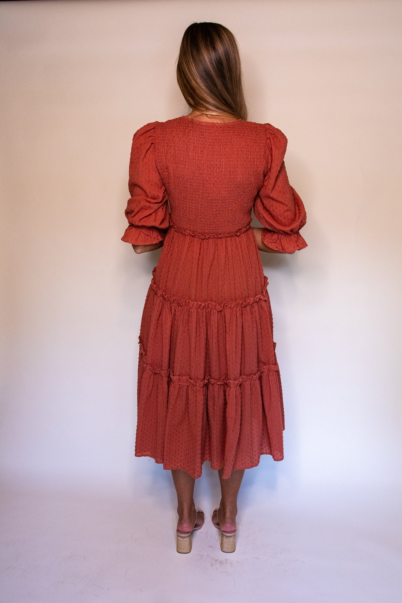 RESTOCKED - The Lexi Smocked Midi in Terracotta