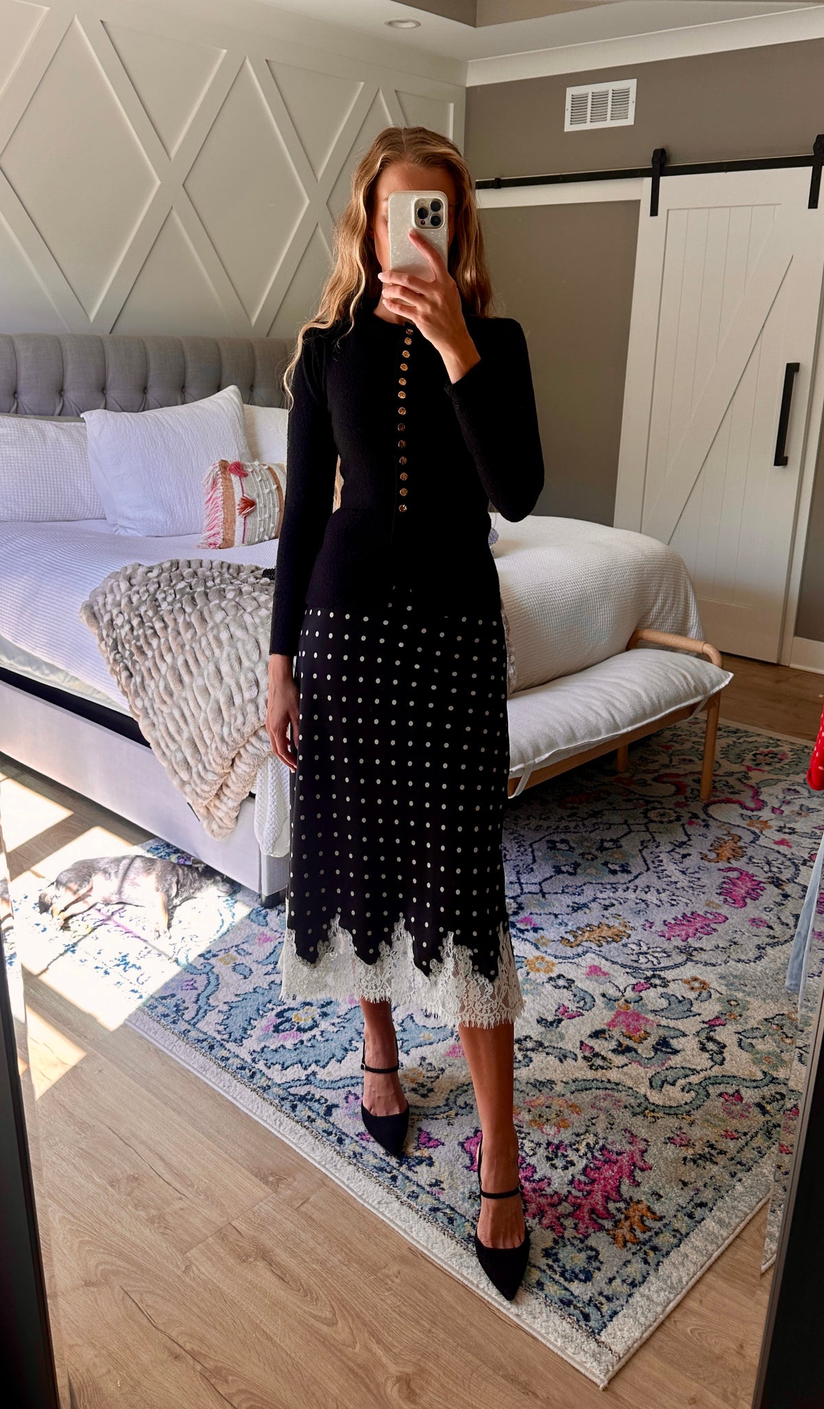 The Lucy Lace Satin Skirt in Black and Ivory