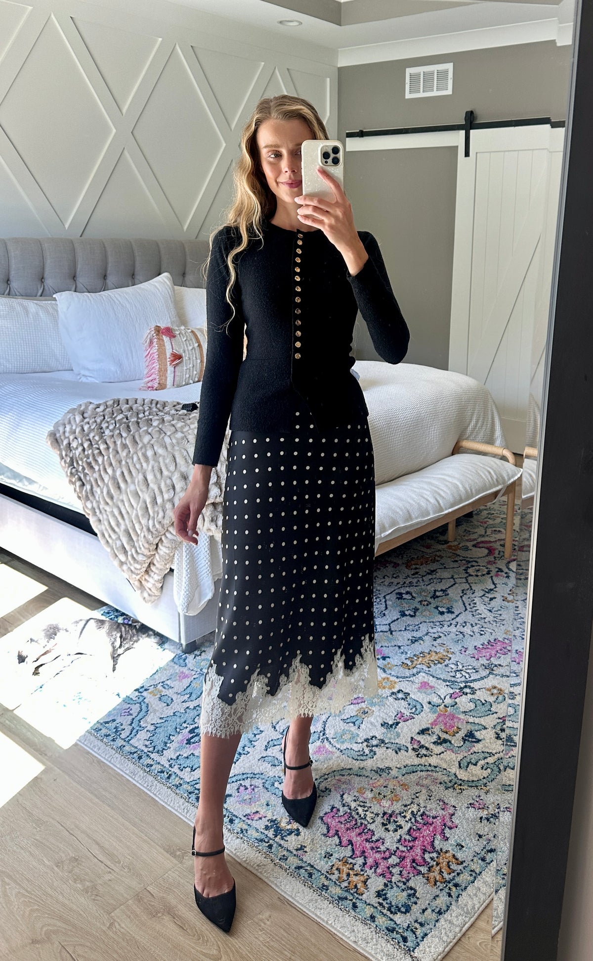 The Lucy Lace Satin Skirt in Black and Ivory