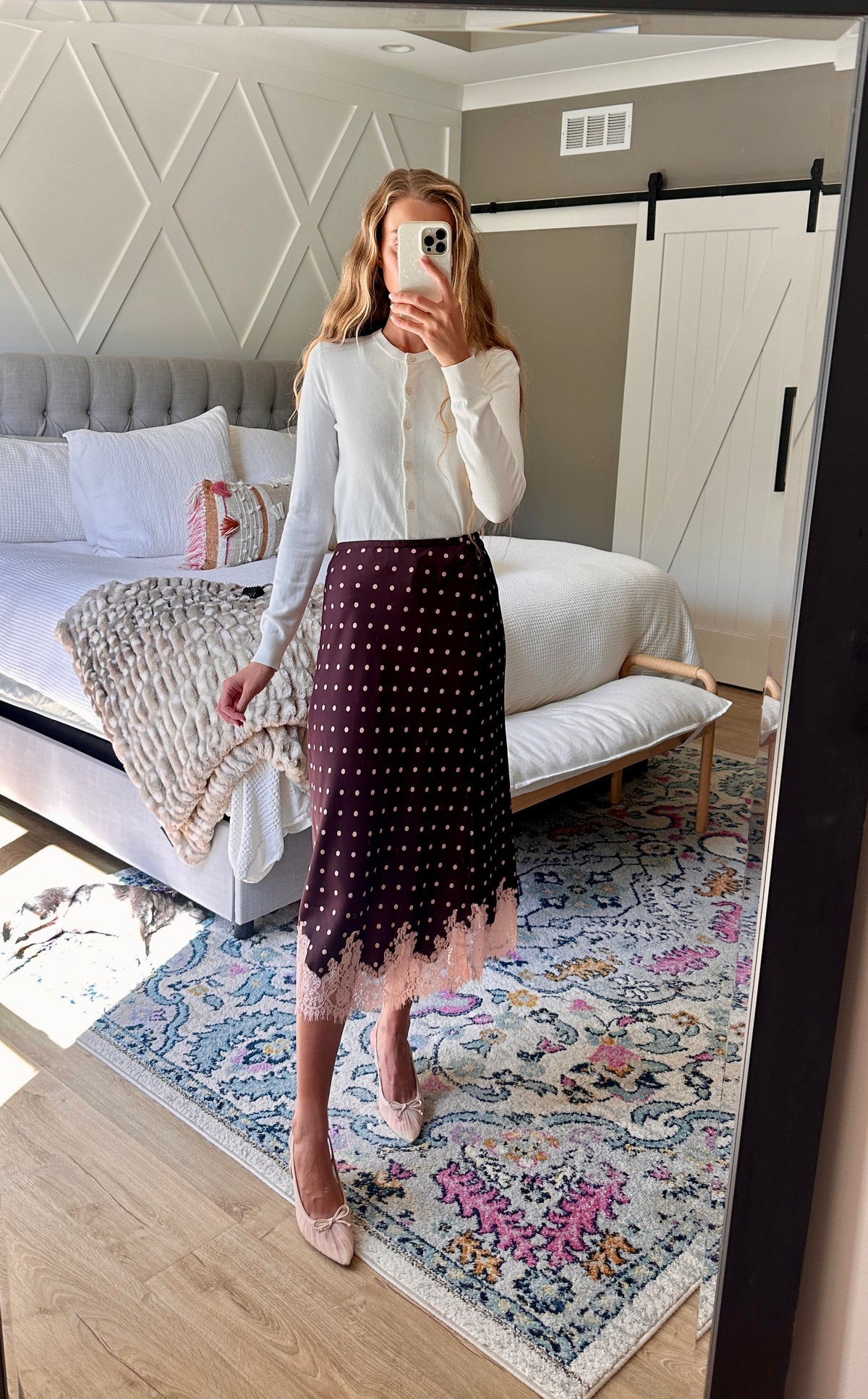 The Lucy Lace Satin Skirt in Burgundy and Pink
