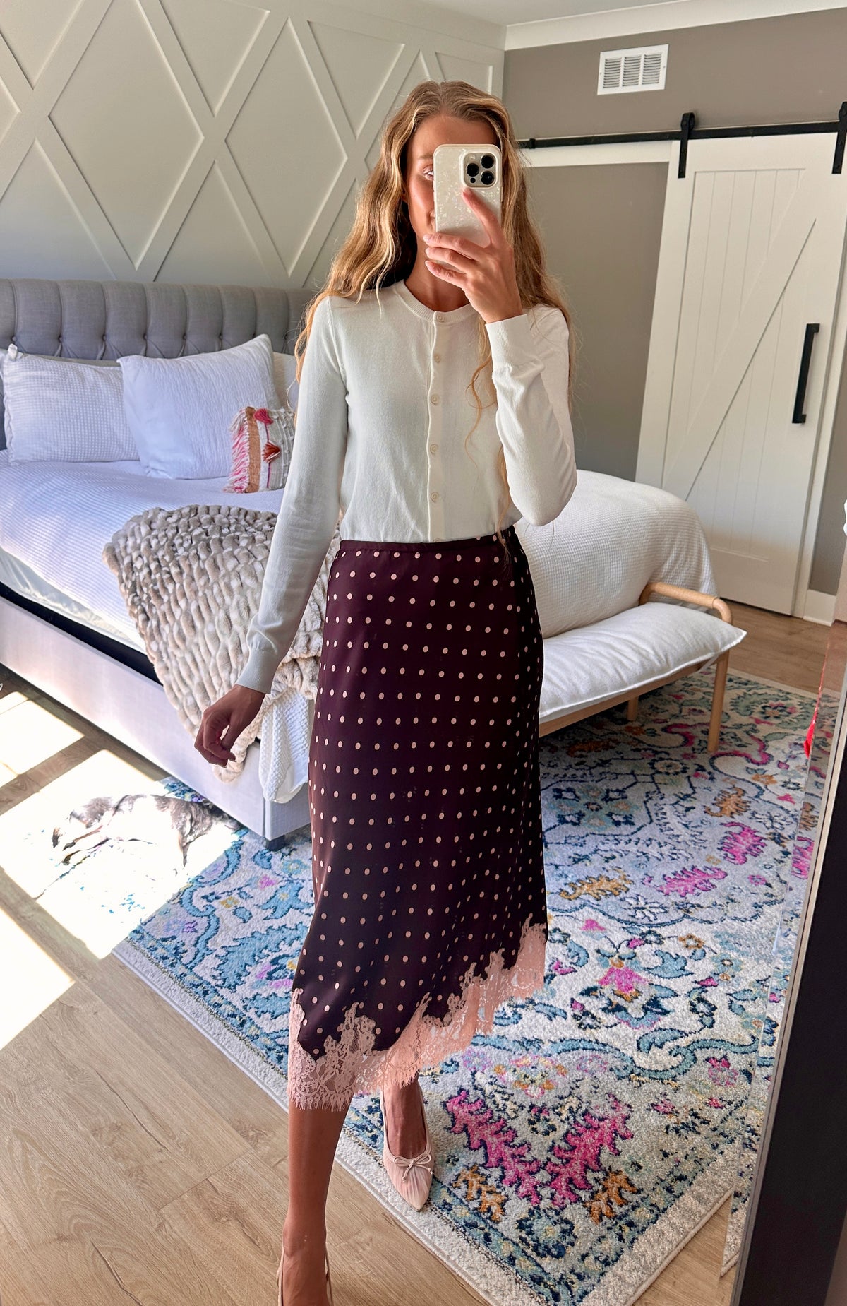 The Lucy Lace Satin Skirt in Burgundy and Pink