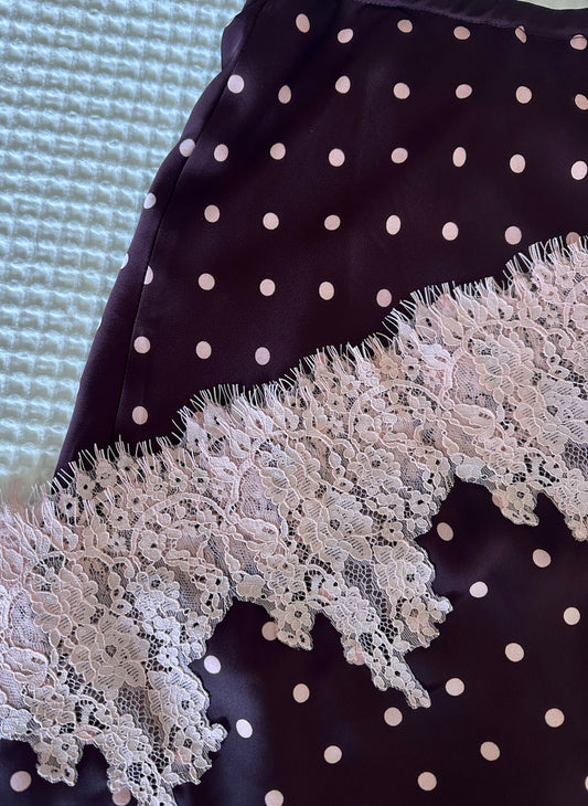 The Lucy Lace Satin Skirt in Burgundy and Pink