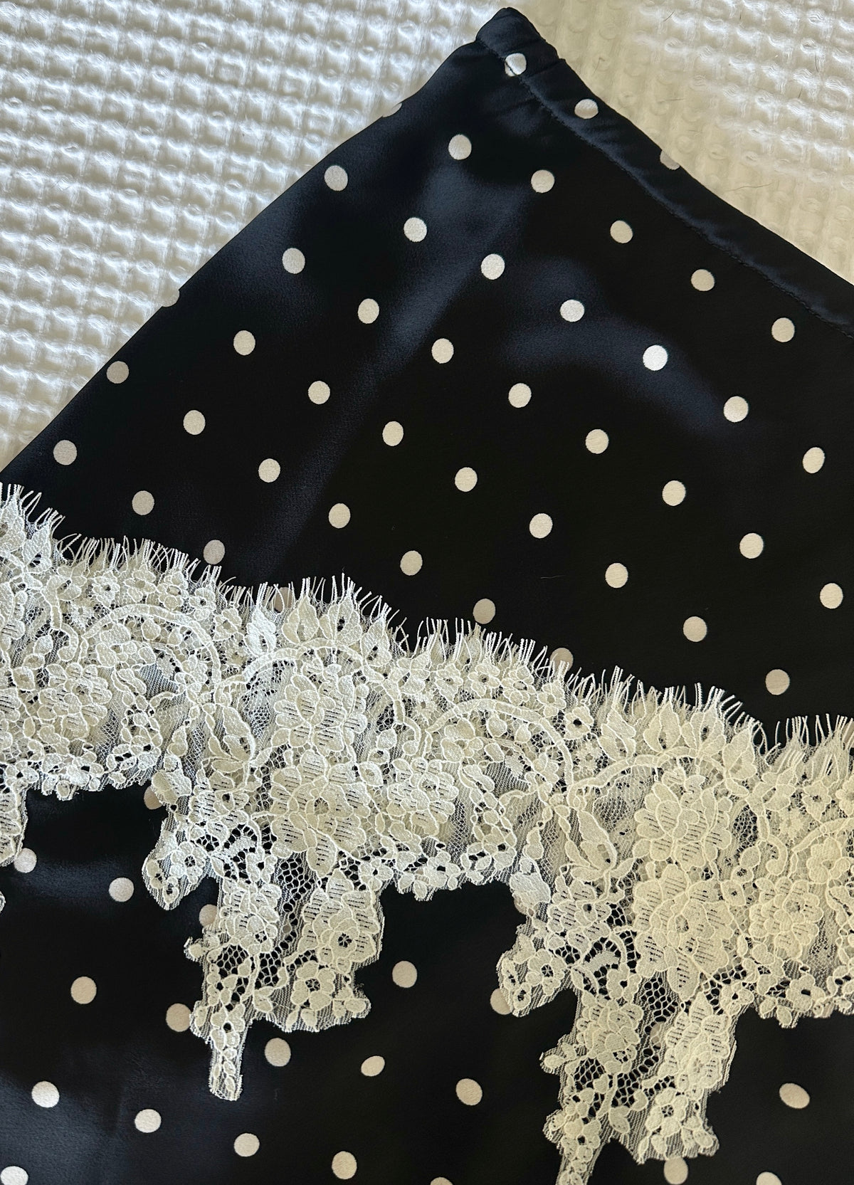 The Lucy Lace Satin Skirt in Black and Ivory