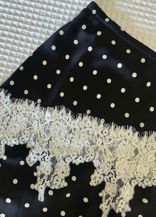 The Lucy Lace Satin Skirt in Black and Ivory