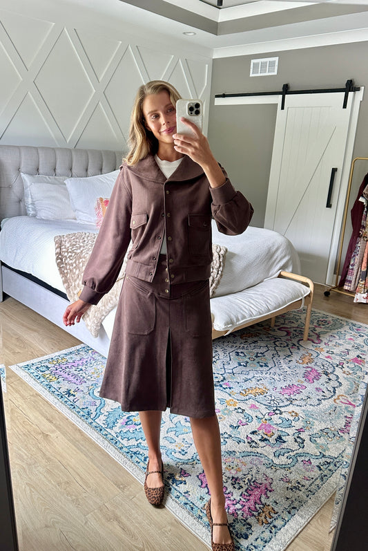 The Marlowe Skirt in Brown Suede