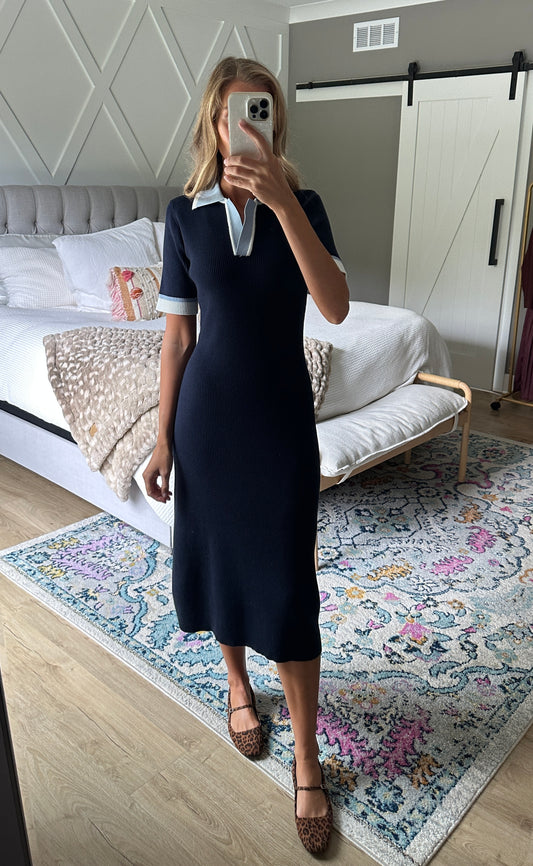 The Rhen Thick Ribbed Knit Polo Dress