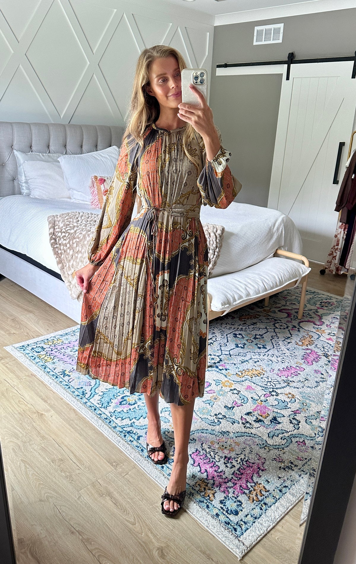 The Celeste Pleated Satin Midi Dress