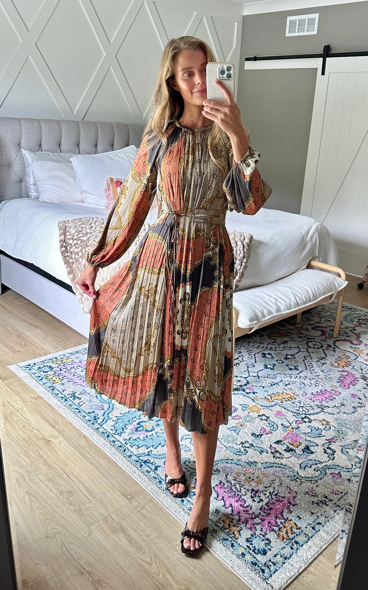 The Celeste Pleated Satin Midi Dress