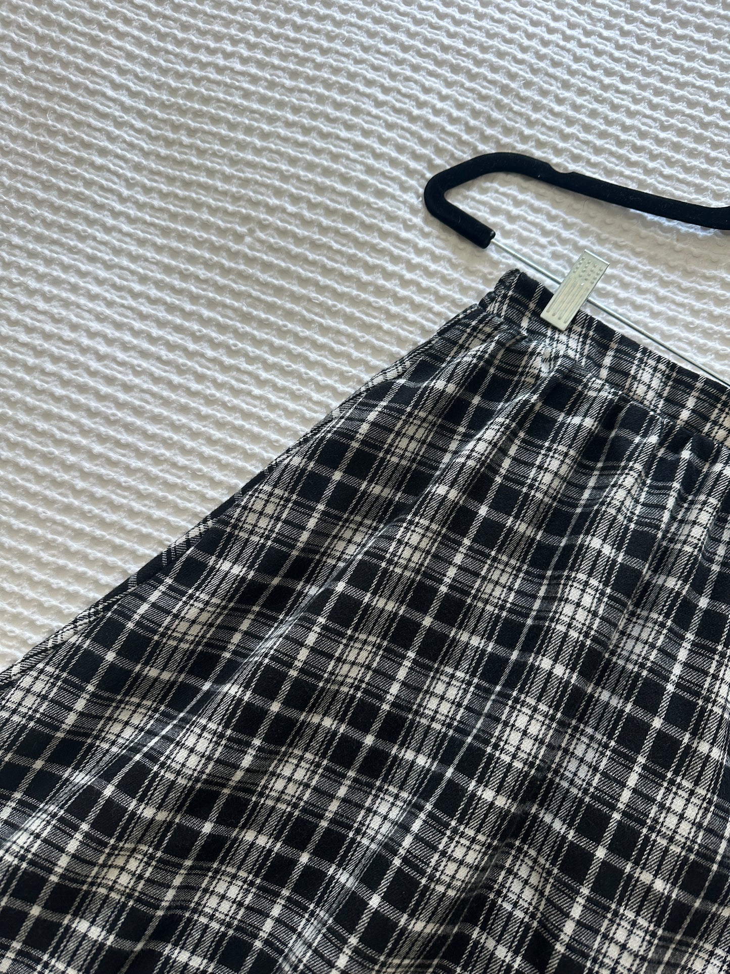 The Rowan Plaid Midi Skirt in Black & White
