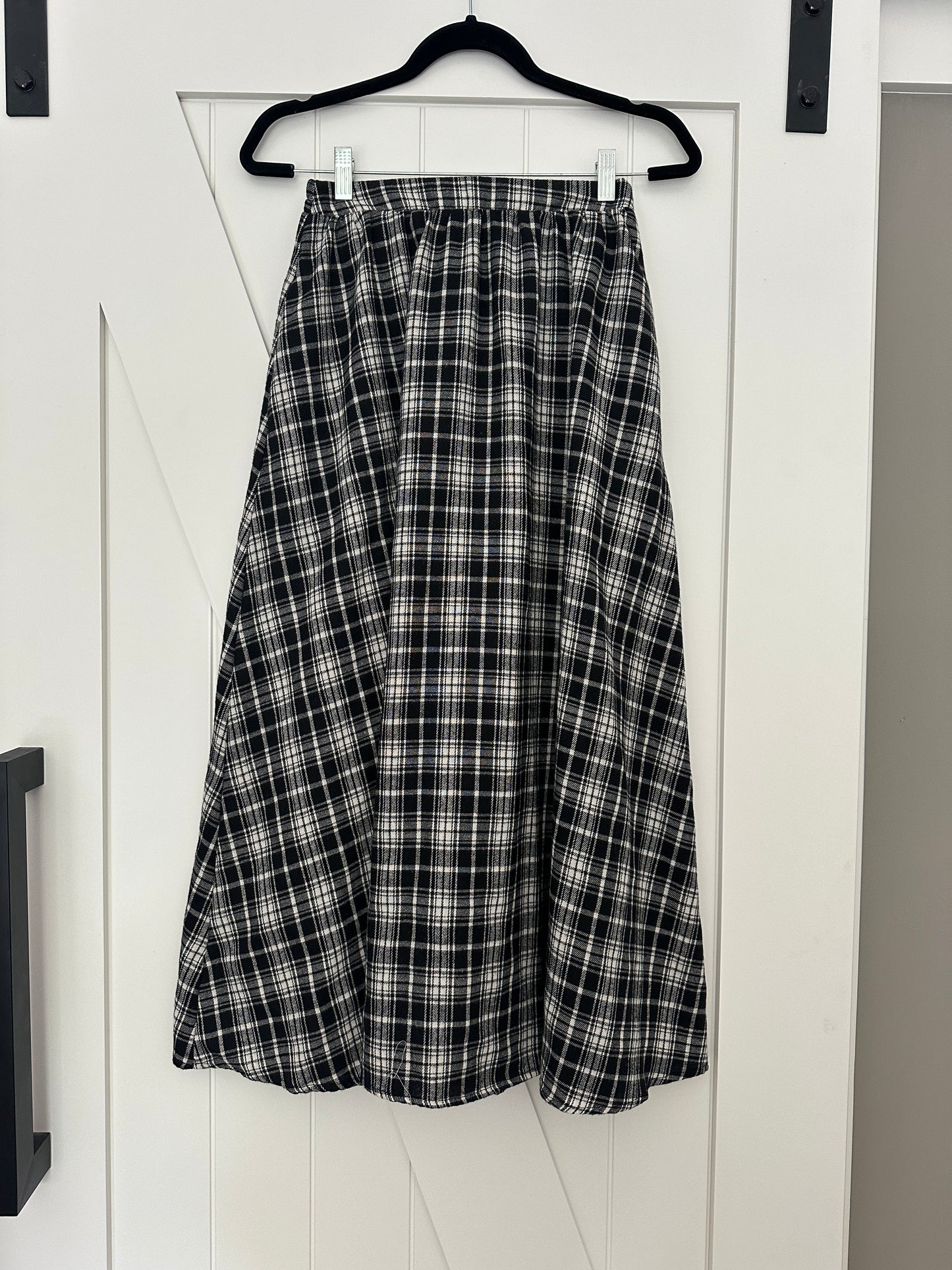 The Rowan Plaid Midi Skirt in Black & White