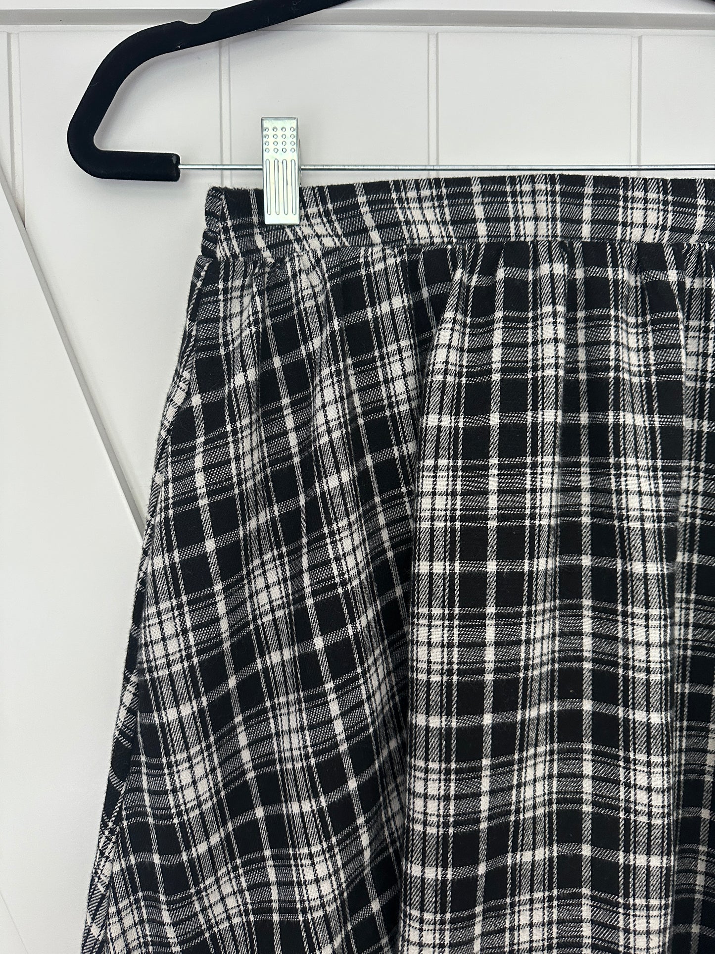 The Rowan Plaid Midi Skirt in Black & White