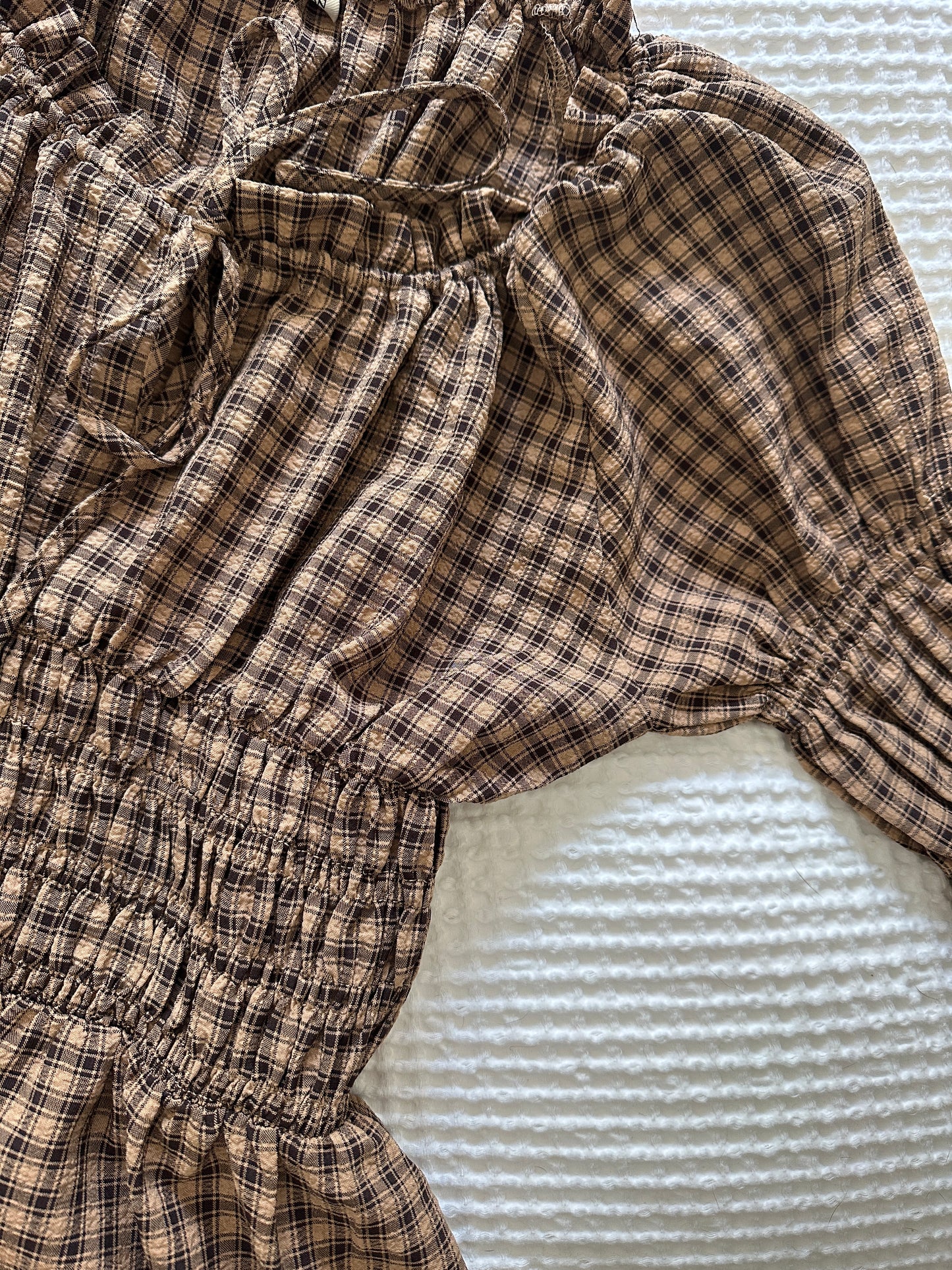 The Mae Plaid Midi Dress in Brown Plaid