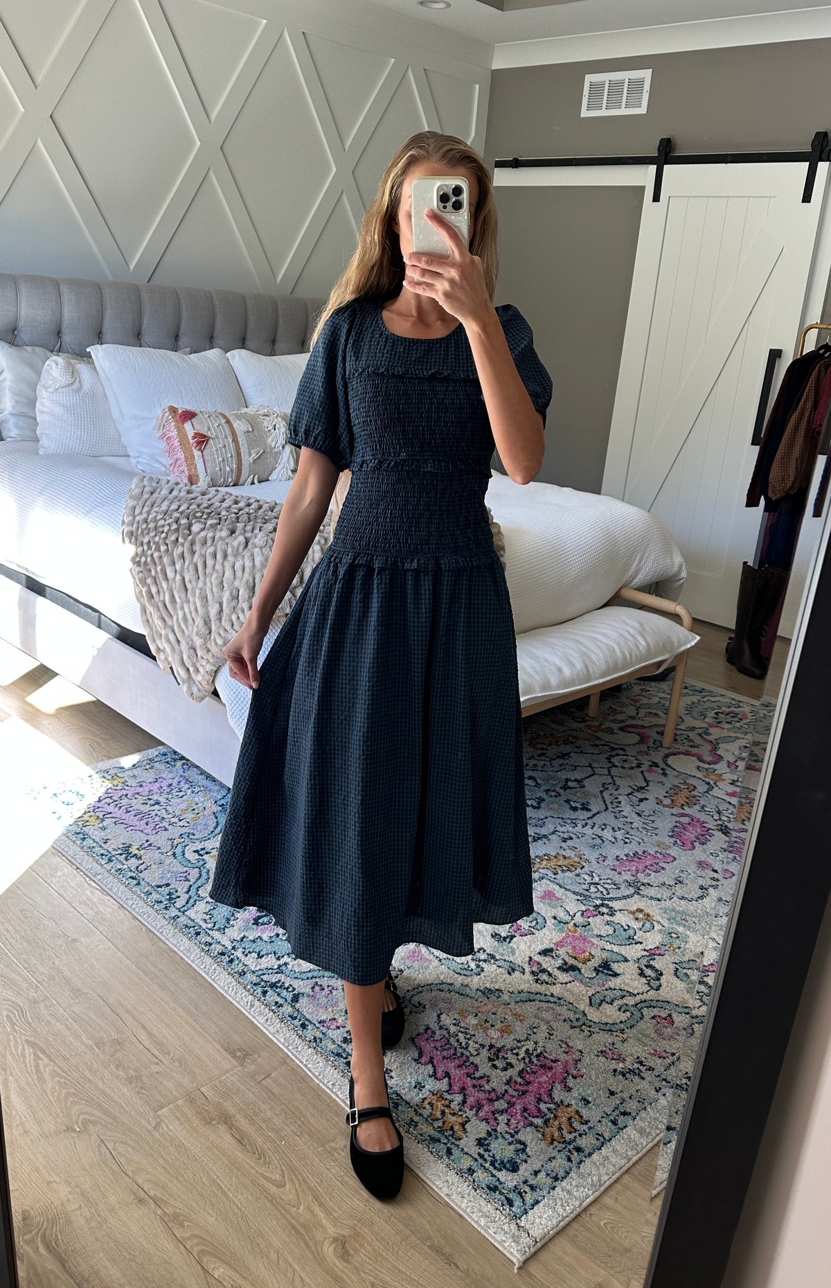 The Josie Smocked Dress in Navy Gingham