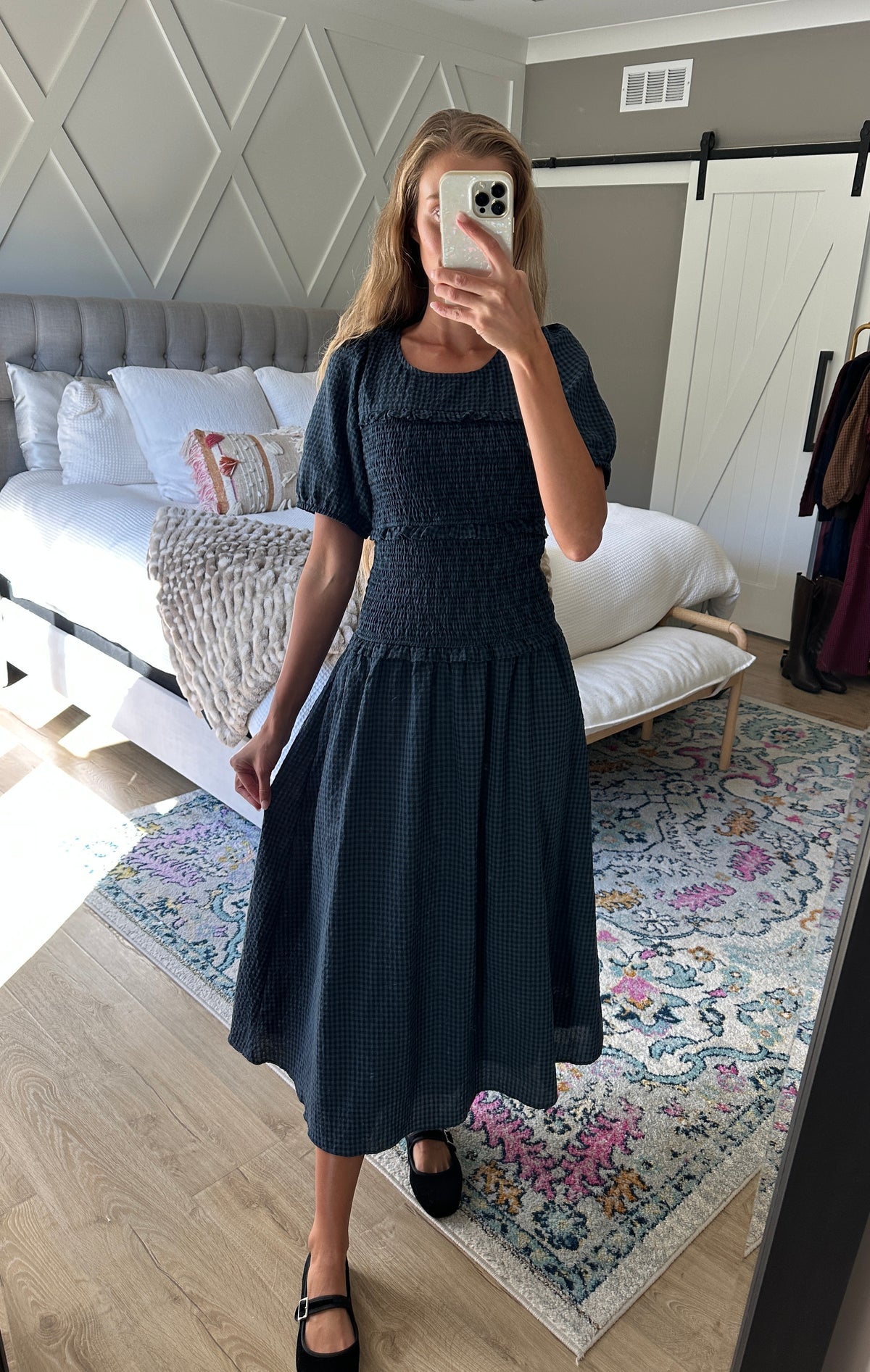 The Josie Smocked Dress in Navy Gingham