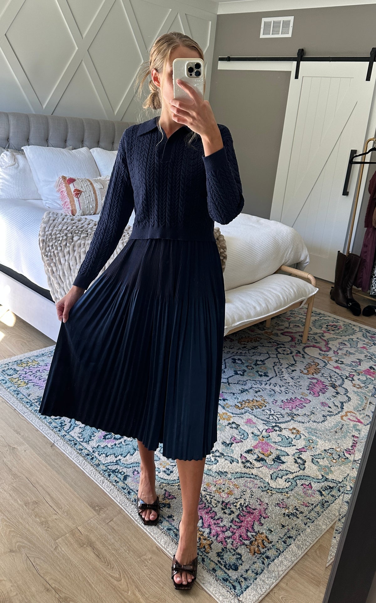 The Sutton Satin Sweater Dress Set in Jewel Navy
