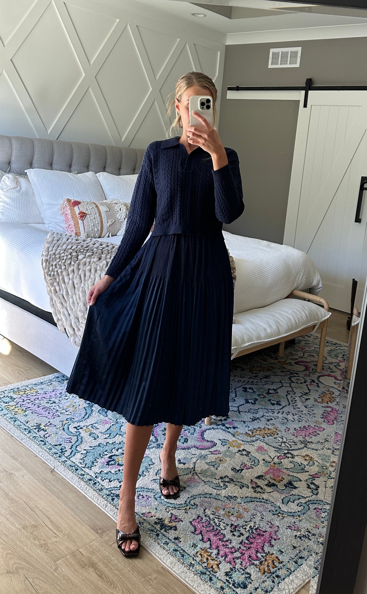 The Sutton Satin Sweater Dress Set in Jewel Navy