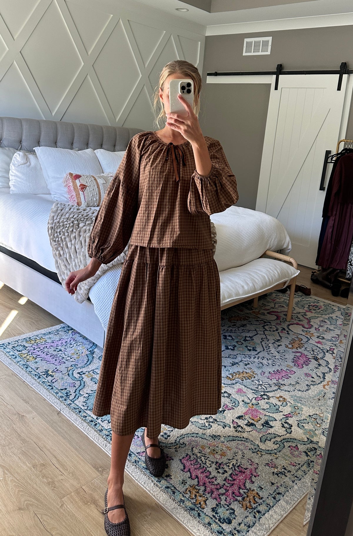 The Quinn Plaid Set in Brown Plaid in 100% Cotton