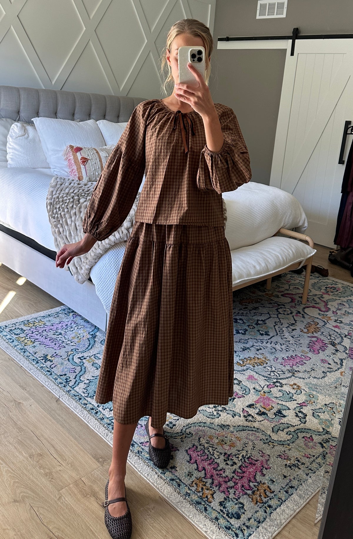 The Quinn Plaid Set in Brown Plaid in 100% Cotton