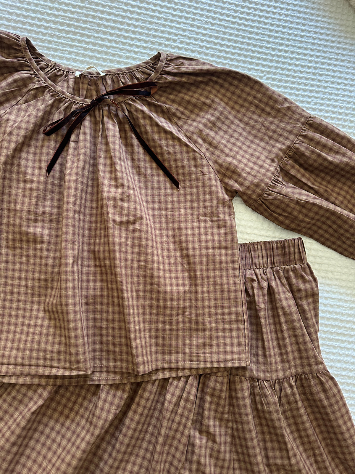 The Quinn Plaid Set in Brown Plaid in 100% Cotton