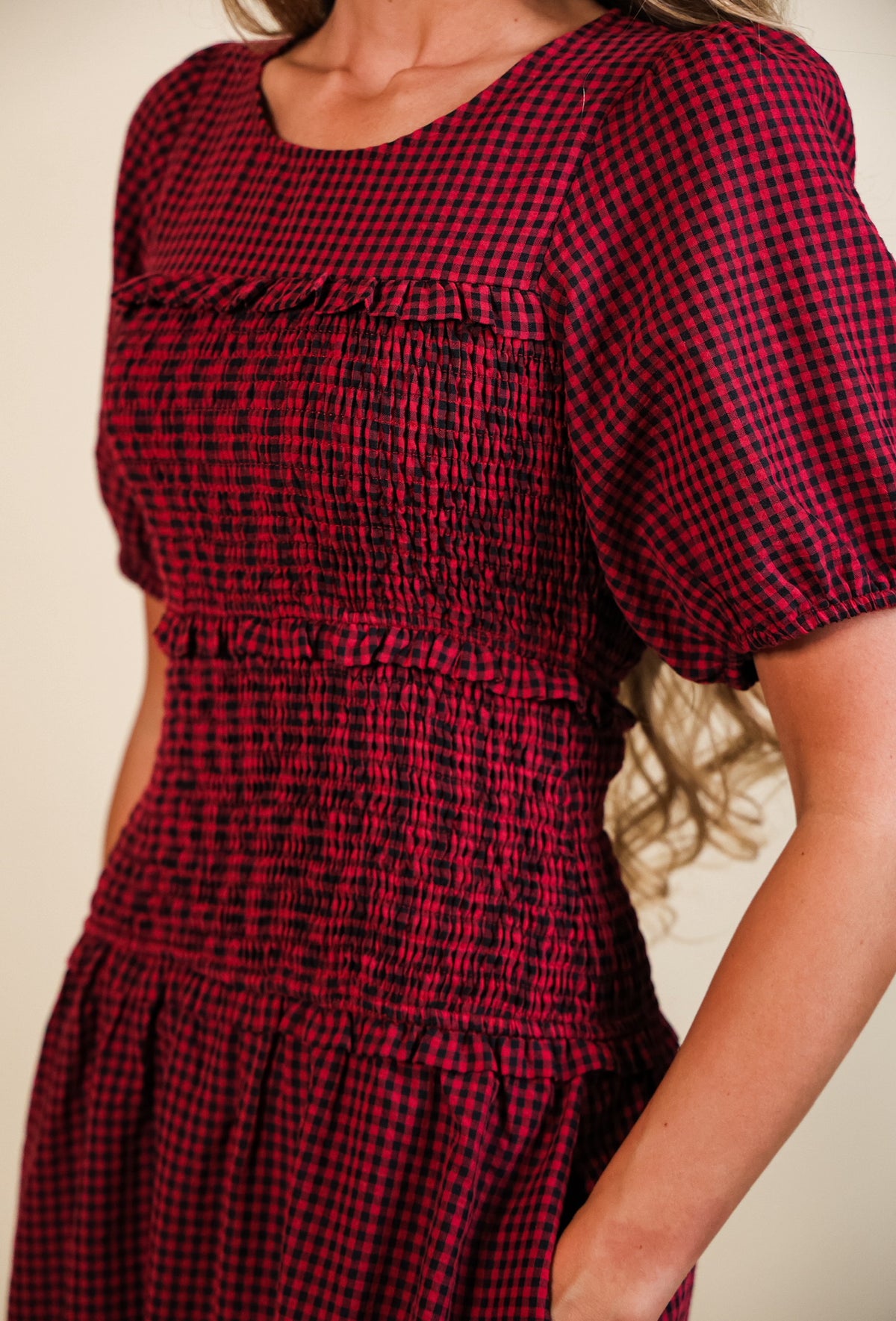 The Josie Smocked Dress in Red Gingham