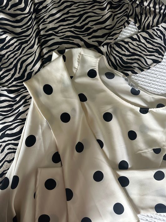The Sofie Satin Dress in Polka Dots