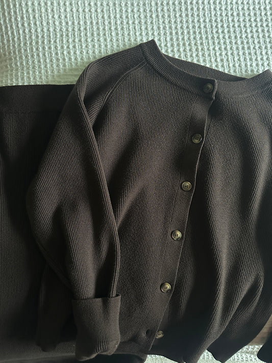 The Willow Ribbed Knit Sweater Set in Dark Cocoa
