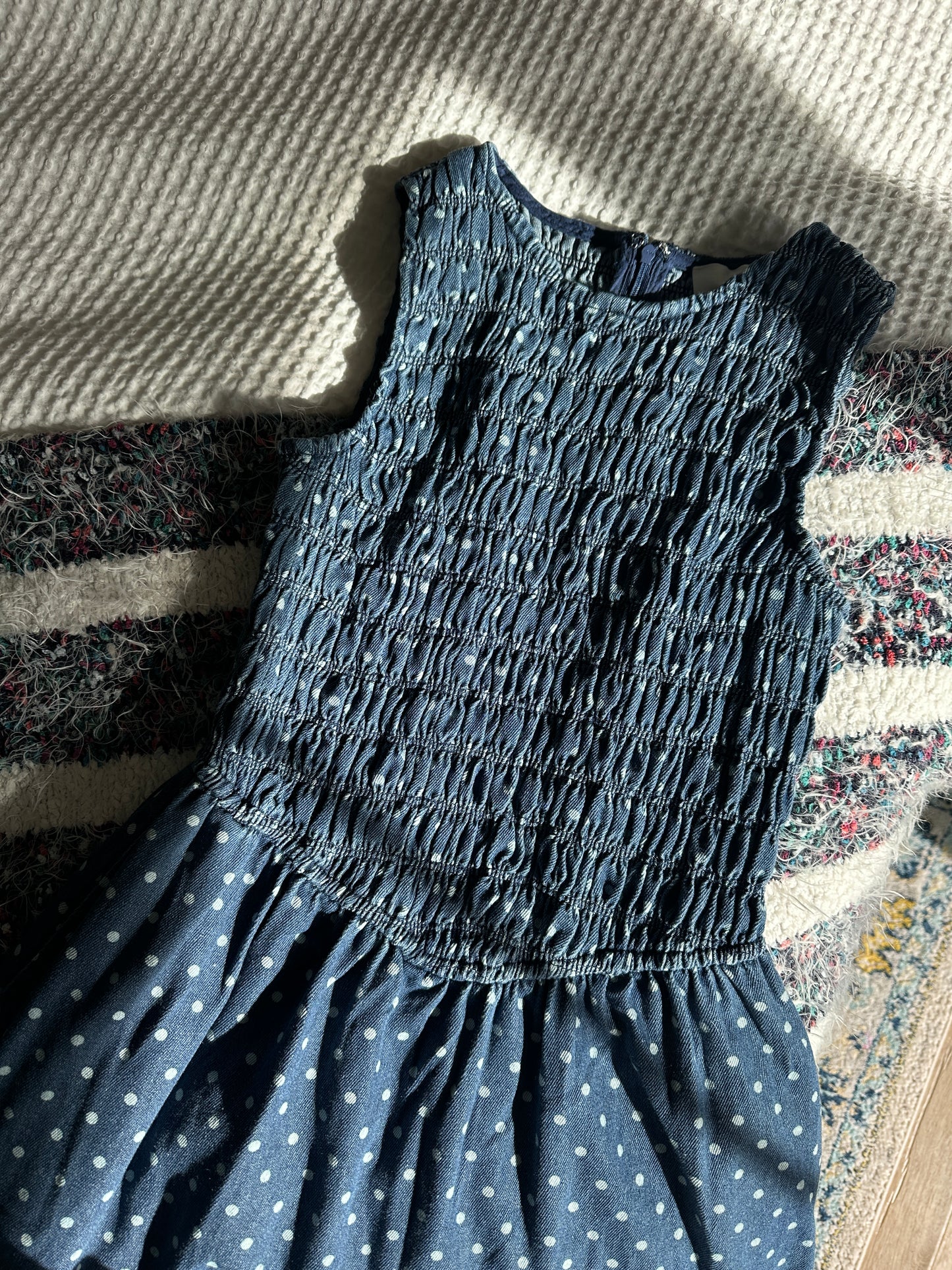 The Demi Smocked Drop Waist  Denim Dress