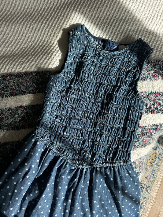 The Demi Smocked Drop Waist  Denim Dress