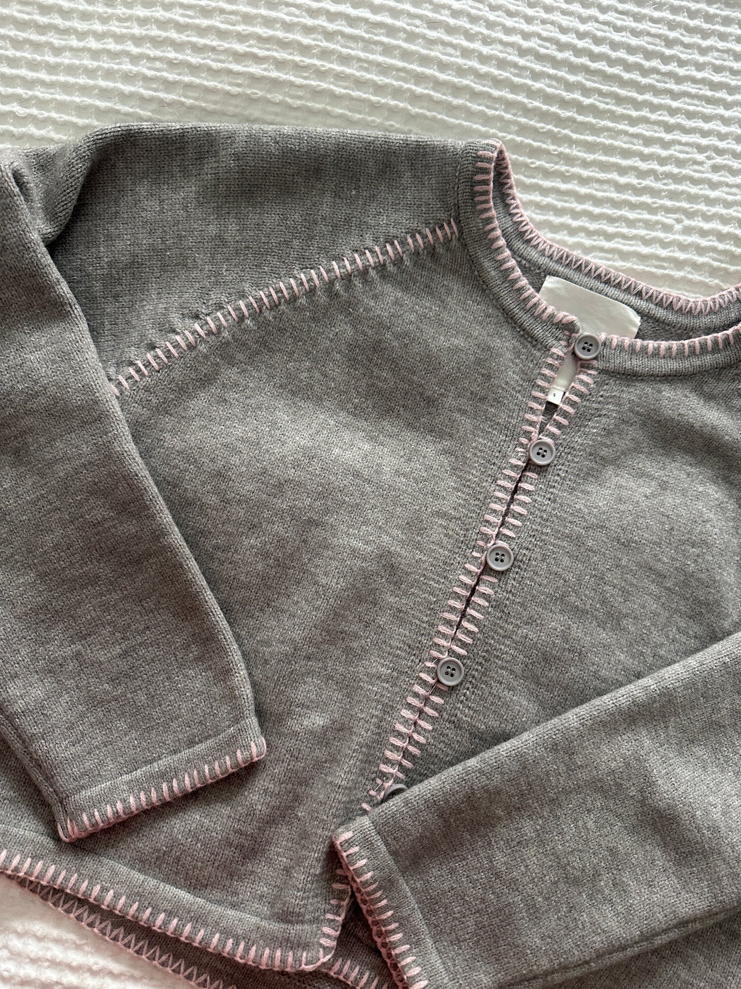 The Perfect Cardigan in Grey & Pink Stitch