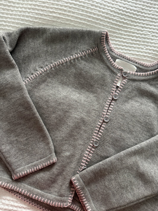 The Perfect Cardigan in Grey & Pink Stitch