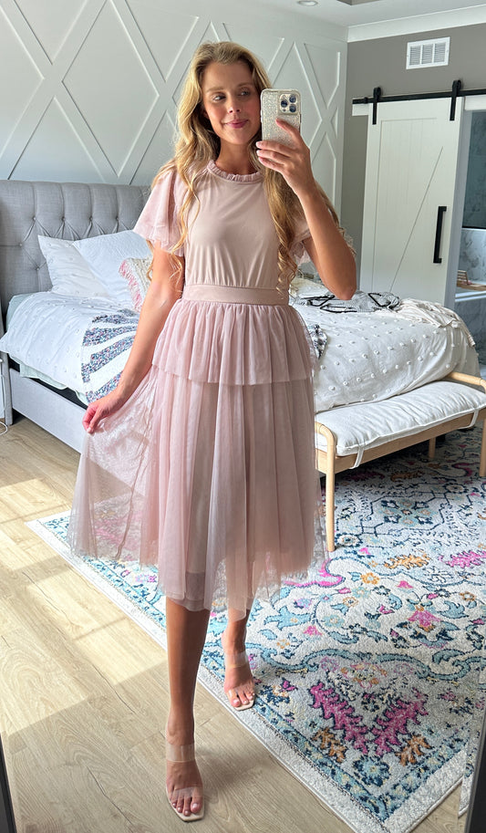 The Penelope Tulle Dress in Champagne Blush