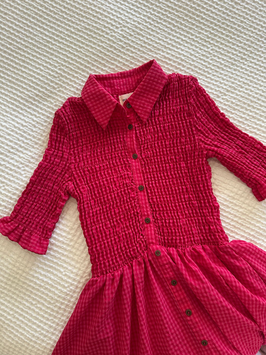The Valentine Smocked Dress in Hot Pink Gingham