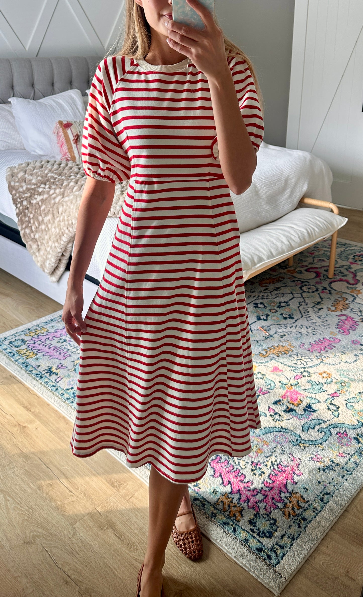 The Hayden Cotton Sweatshirt Dress in Red Stripes