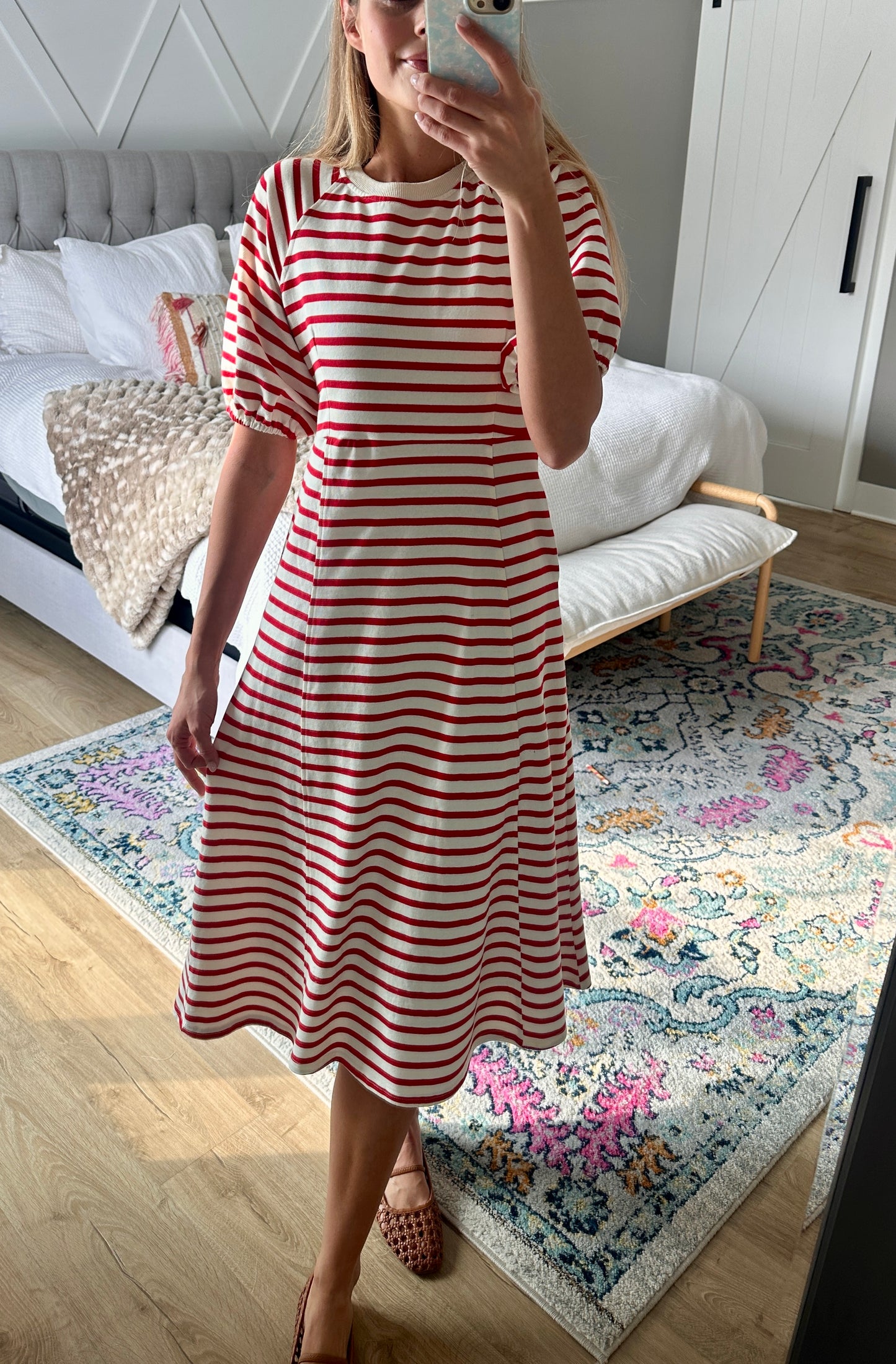The Hayden Cotton Sweatshirt Dress in Red Stripes