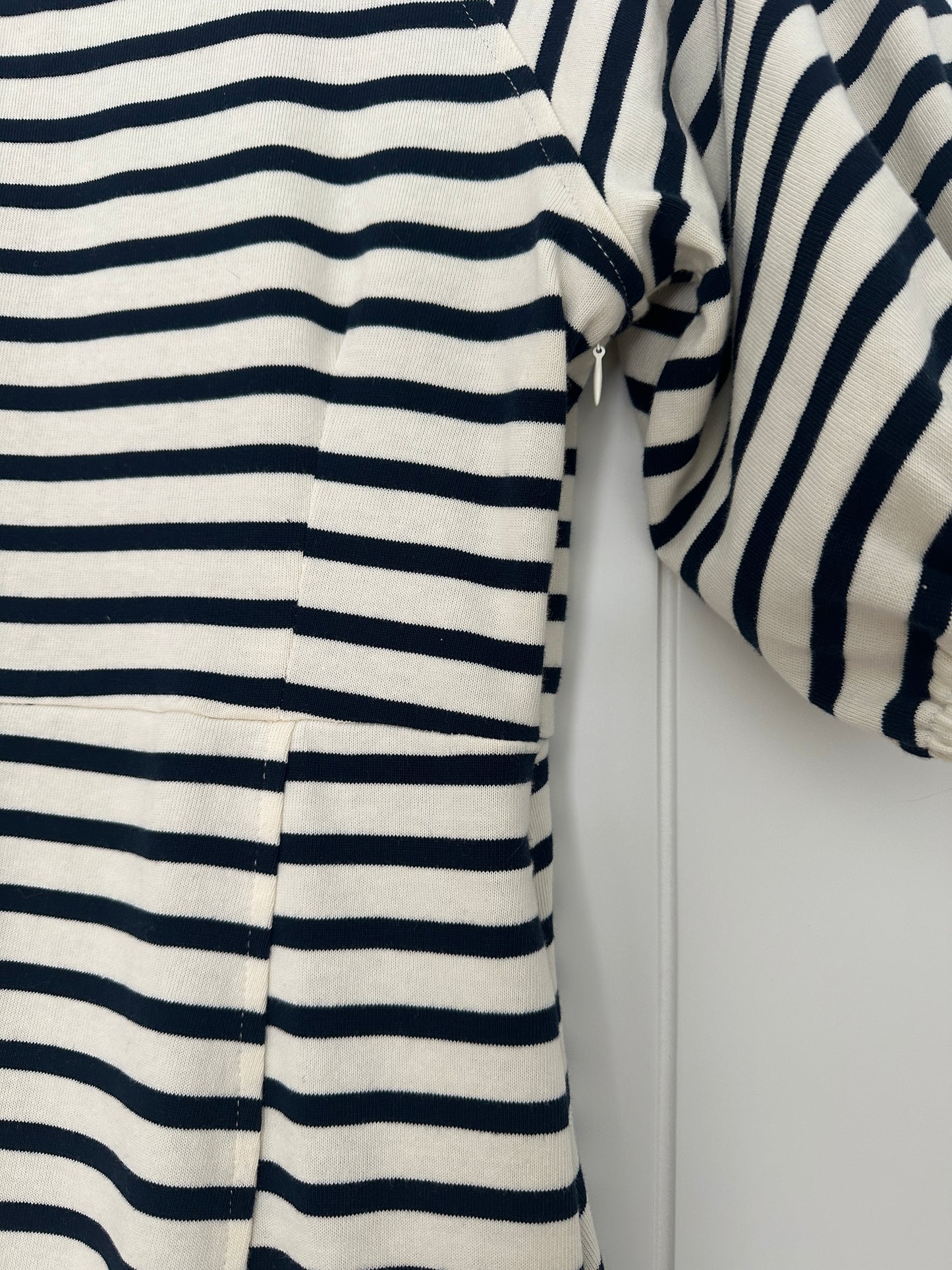 The Hayden Cotton Sweatshirt Dress in Navy Stripes